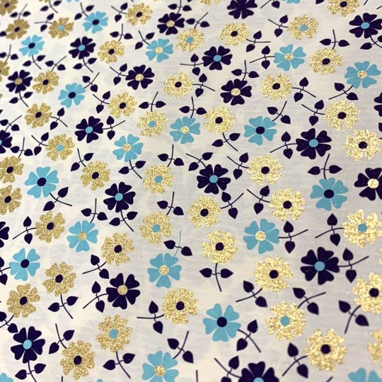 Petite Daisies Floral Print Paper ~ Rossi Italy ~ Blue + Gold Mix